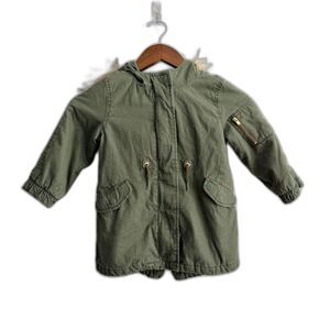 Baby Gap Toddler 3 Years Olive Green Faux Fur Hood Utility Parka Jacket